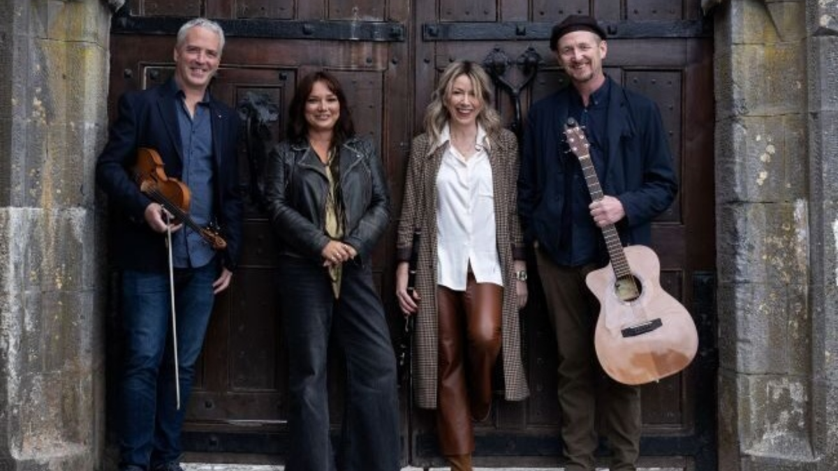 Landscape image of the band put together by Music Network featuring Muireann Nic Amhlaoibh, Pauline Scanlon, Tom Morrow & John Doyle